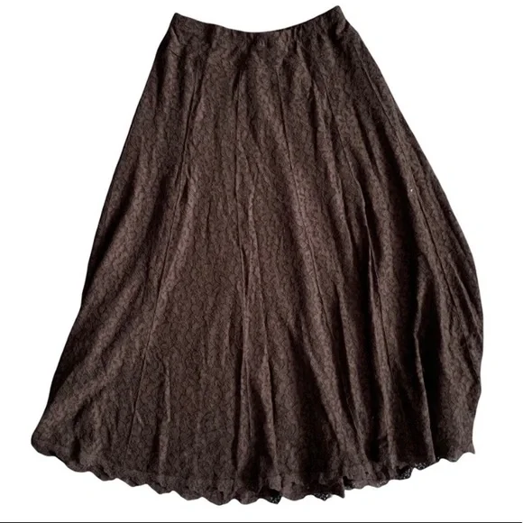 Susan Graver Black Lace Floral Lined Maxi Skirt - Picture 2 of 7